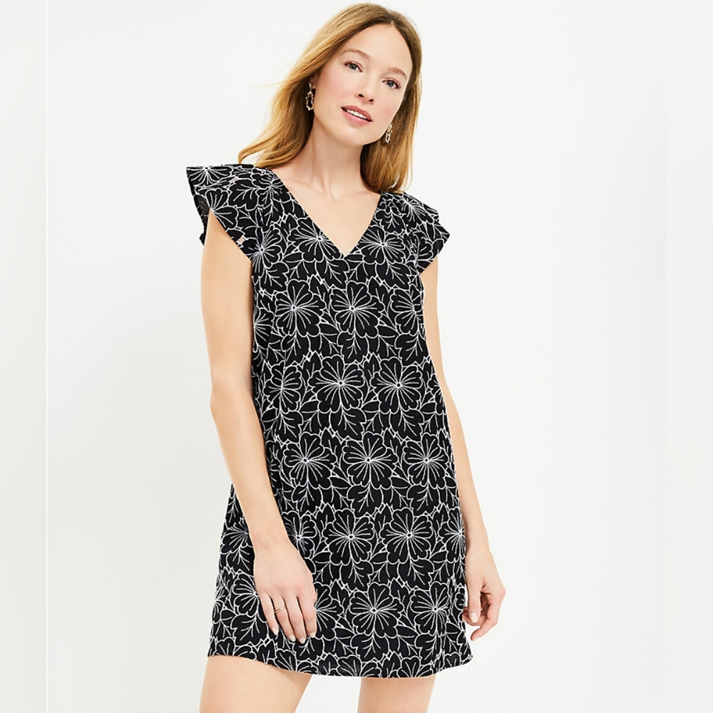 NWT LOFT embroidered black dress size L